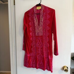 Red and Pink Embroidered Tunic